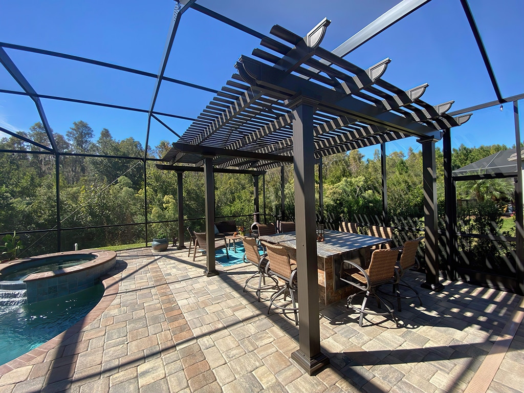 Pergola, Free Standing, Florentine Columns, Bronze, Outside View, Daytime