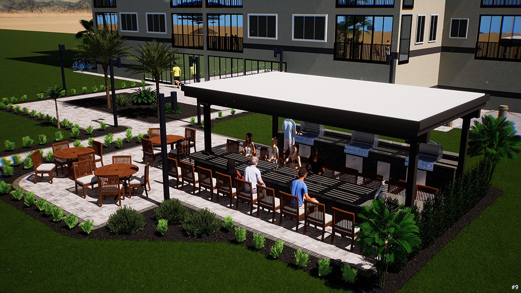 Pergola, Florentine Columns, Black, White, Daytime